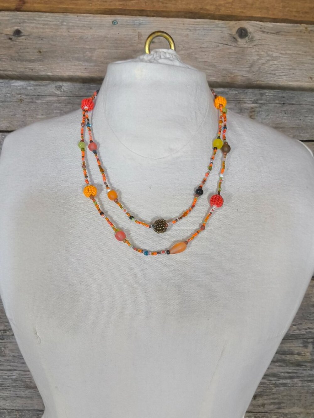 Colorful Orange Seed-Bead Layered Necklace